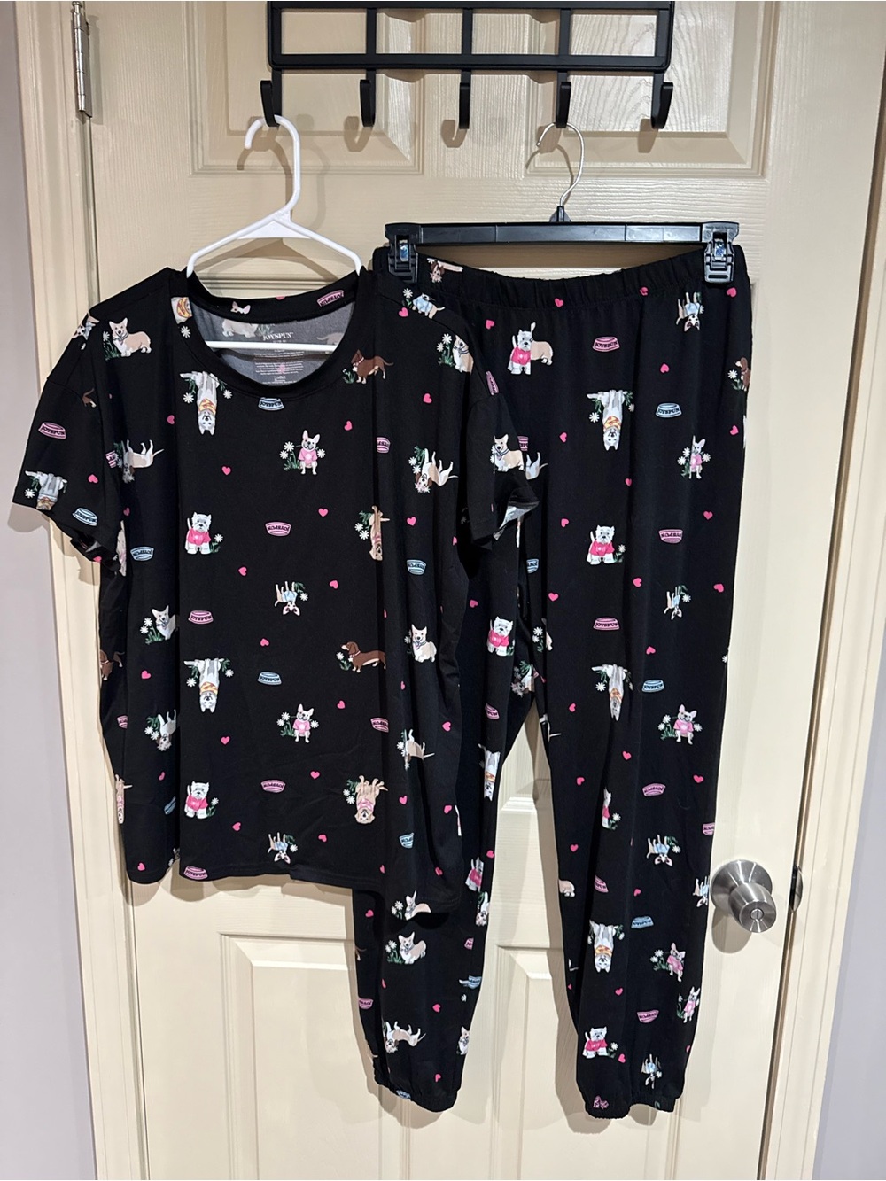 Cozy Black Dog Print Pajama Set - Short Sleeve Top & Pants